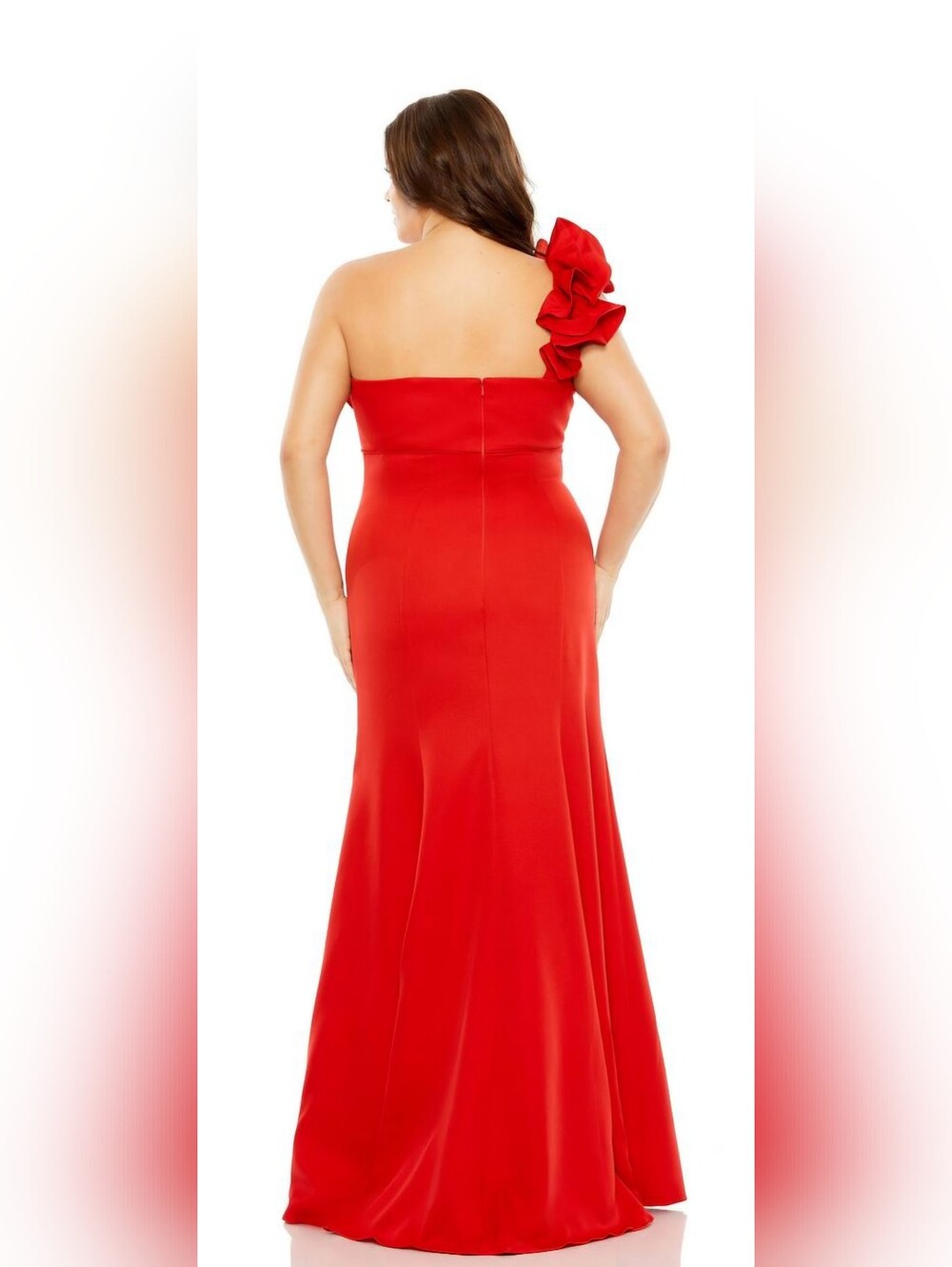 Mac Duggal 49707 Plus Size One-Shoulder Red Evening Gown with Floral Ruffle 14W - Picture 2 of 2
